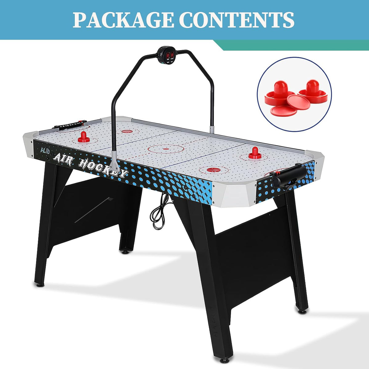 54" Air Hockey Table with LED Electronic Scoring & Powerful Motor, Large Arcade Game Table for Game Room, Home & Office, Hockey Game for Kids & Adults