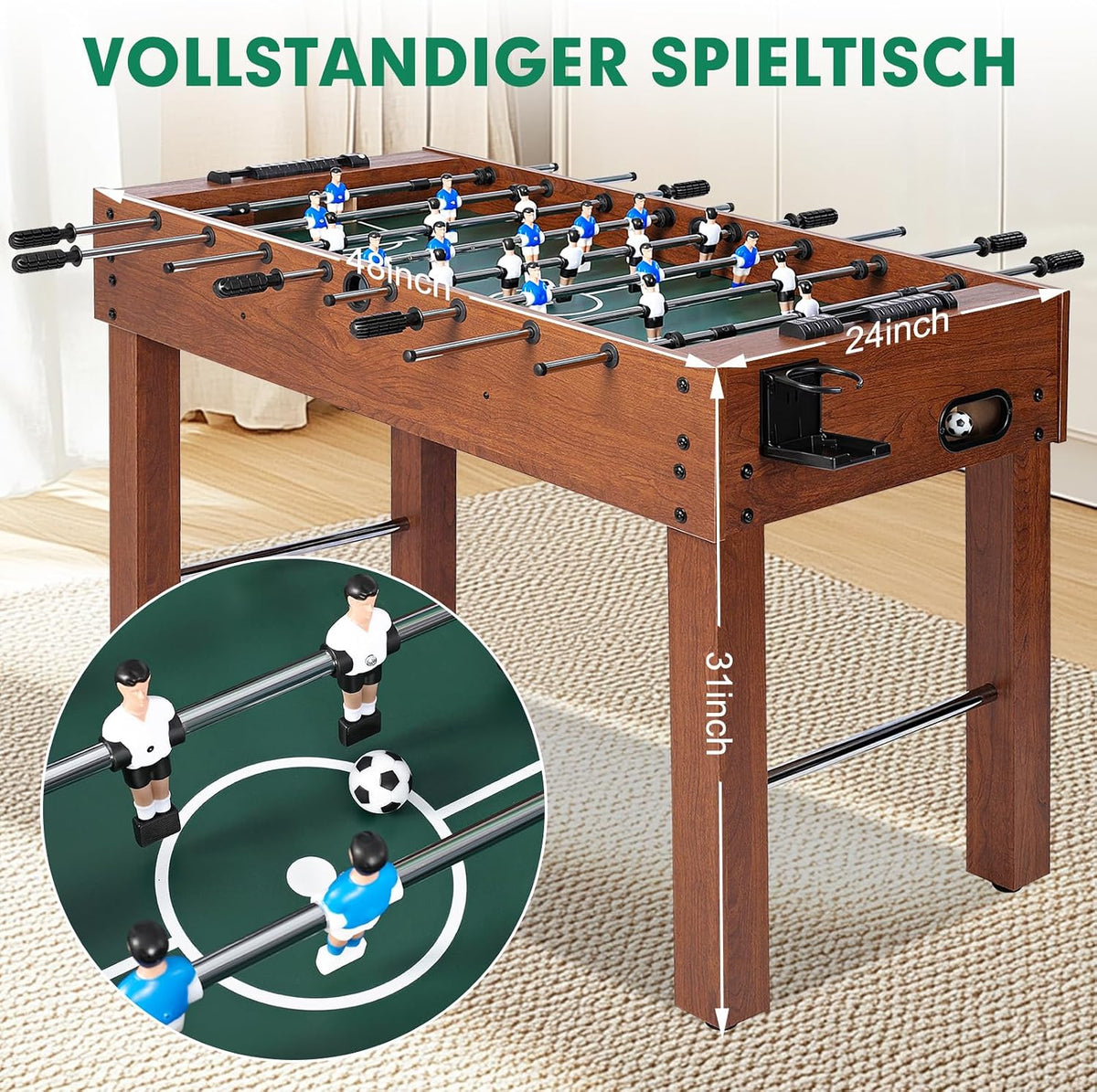 Foosball Table, Competition-Sized 48In and 55In Game Table for Home & Game Room – Includes 2 Balls & 2 Cup Holders – Classic Indoor Soccer Game