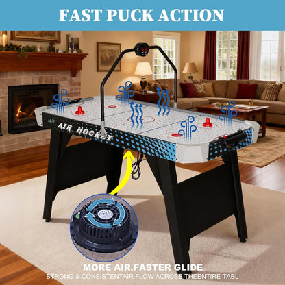 54" Air Hockey Table with LED Electronic Scoring & Powerful Motor, Large Arcade Game Table for Game Room, Home & Office, Hockey Game for Kids & Adults