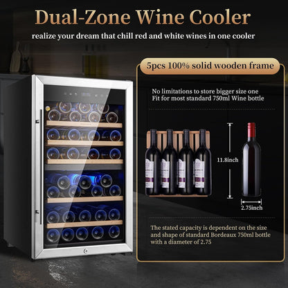 Wine Fridge 52-Bottle Wine Cooler Refrigerators Dual-Zone