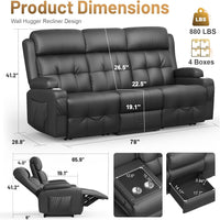 RV Loveseat Recliner Sofa, Home Theater Seating with Console & Massage — product view 2