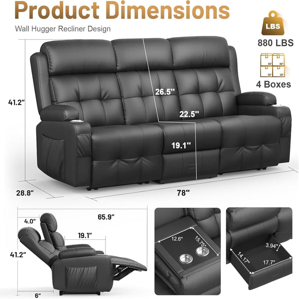 Home Theater Loveseat Built for Movie Nights, Dual Reclining Seats, Center Console, Built-in Massage